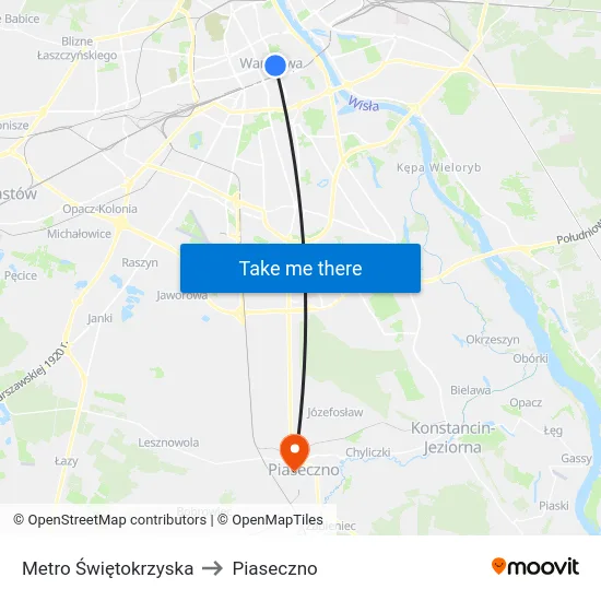 Metro Świętokrzyska to Piaseczno map