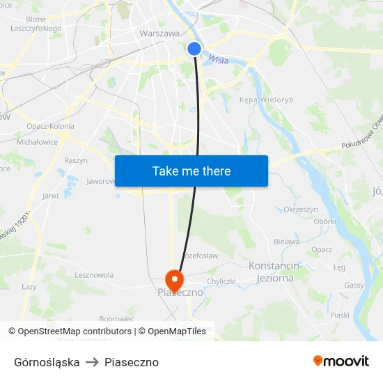 Górnośląska to Piaseczno map
