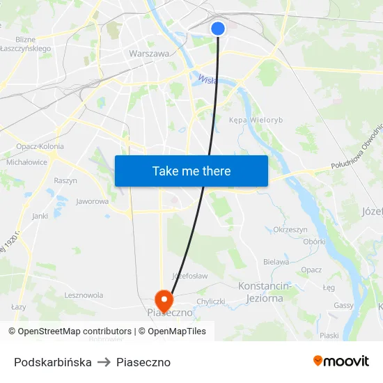 Podskarbińska to Piaseczno map