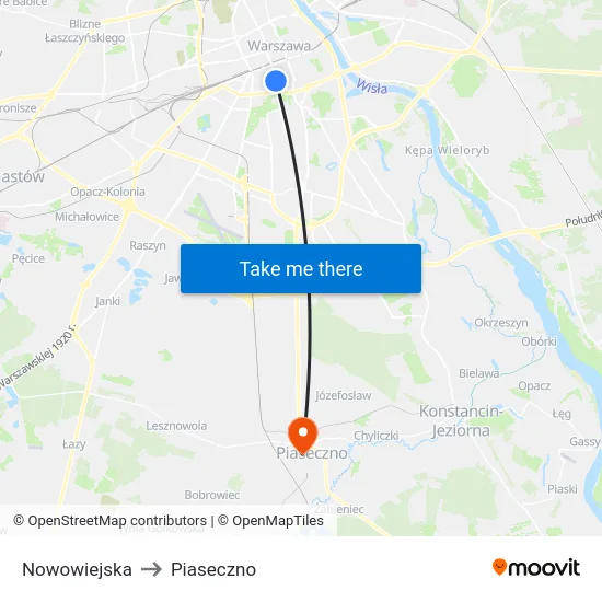 Nowowiejska to Piaseczno map