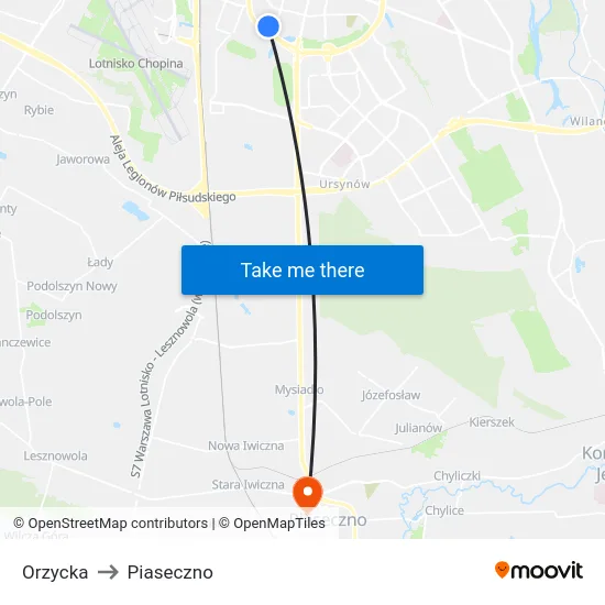 Orzycka to Piaseczno map
