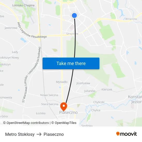 Metro Stokłosy to Piaseczno map