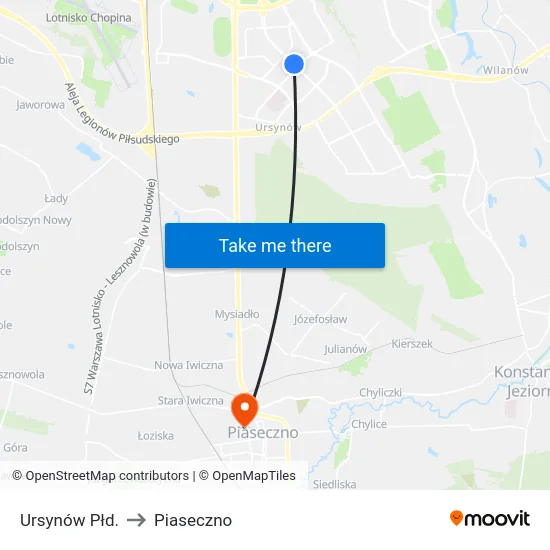Ursynów Płd. to Piaseczno map