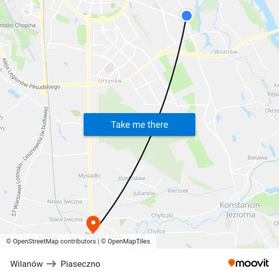 Wilanów to Piaseczno map