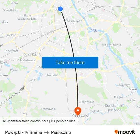 Powązki - IV Brama to Piaseczno map