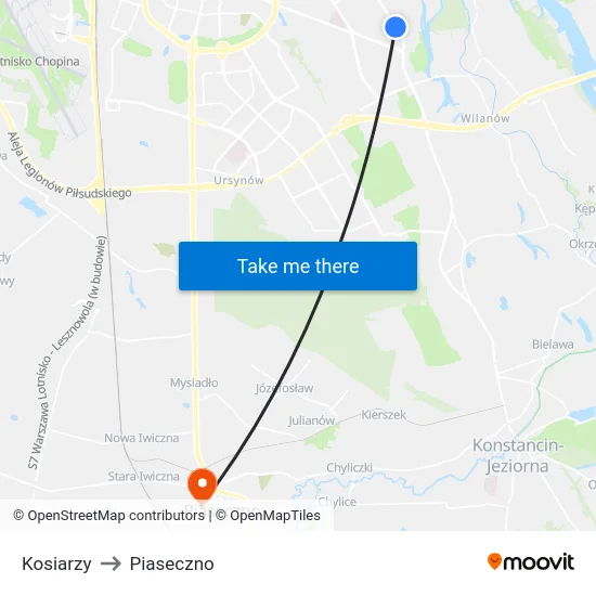 Kosiarzy to Piaseczno map