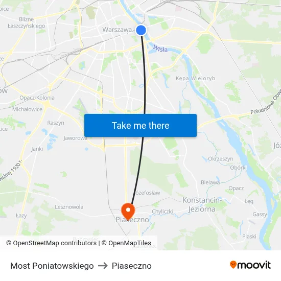 Most Poniatowskiego to Piaseczno map