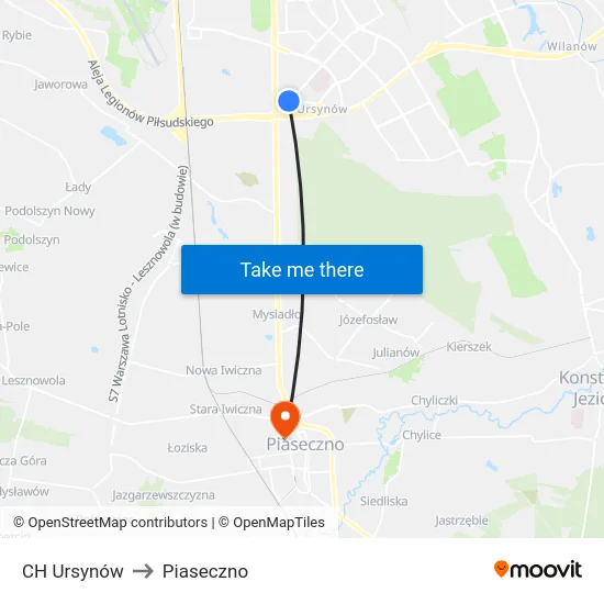 CH Ursynów to Piaseczno map