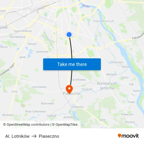 Al. Lotników to Piaseczno map