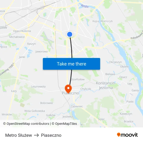 Metro Służew to Piaseczno map