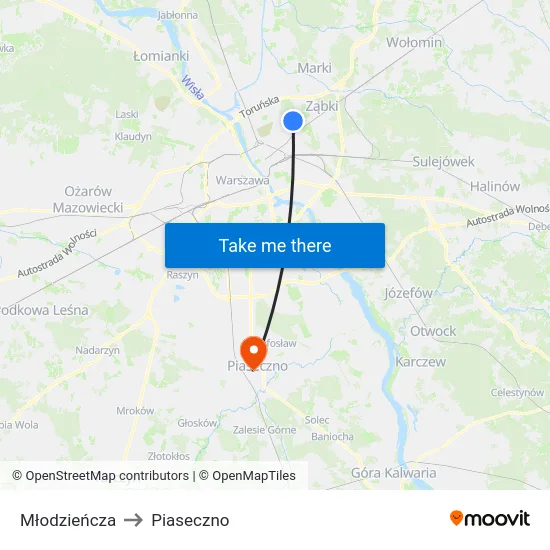 Młodzieńcza to Piaseczno map