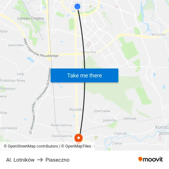 Al. Lotników to Piaseczno map