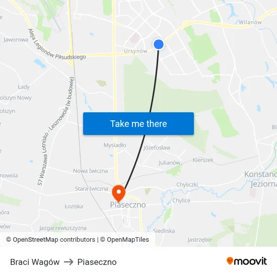 Braci Wagów to Piaseczno map