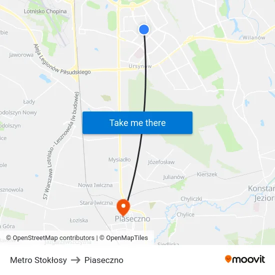 Metro Stokłosy to Piaseczno map