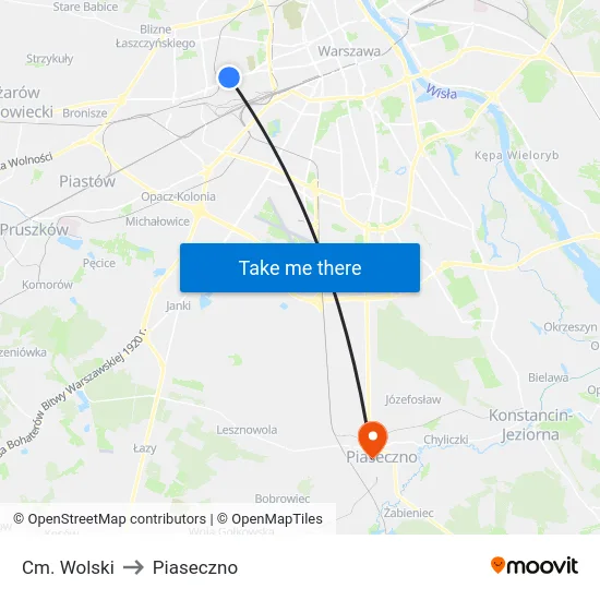 Cm. Wolski to Piaseczno map