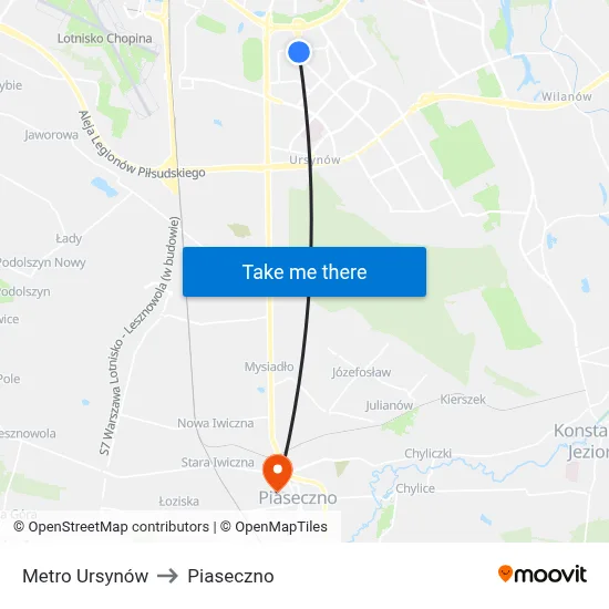 Metro Ursynów to Piaseczno map