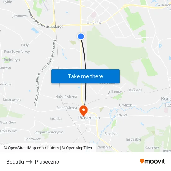 Bogatki to Piaseczno map