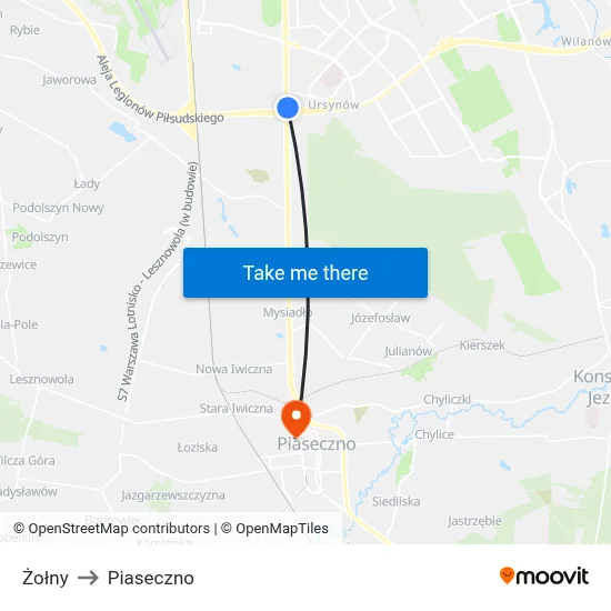 Żołny to Piaseczno map