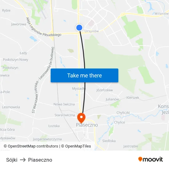 Sójki to Piaseczno map