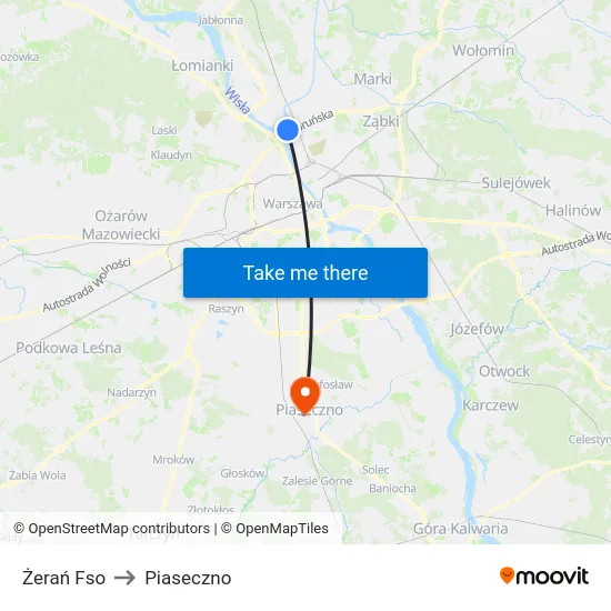Żerań Fso to Piaseczno map
