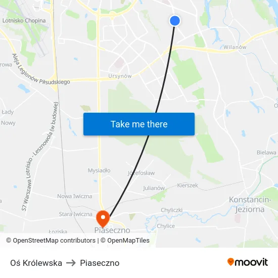 Oś Królewska to Piaseczno map