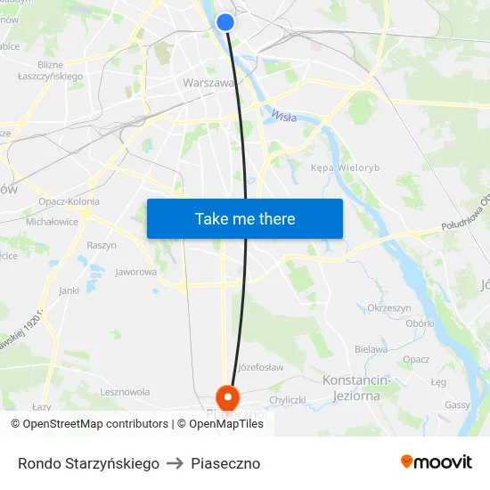 Rondo Starzyńskiego to Piaseczno map
