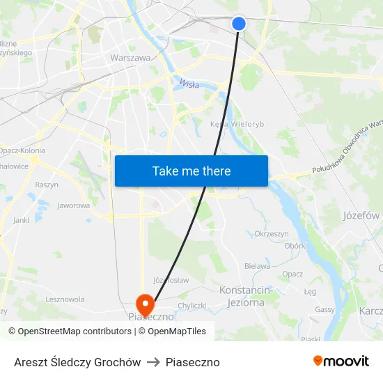 Areszt Śledczy Grochów to Piaseczno map