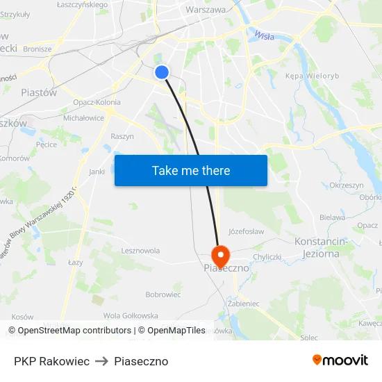 PKP Rakowiec to Piaseczno map