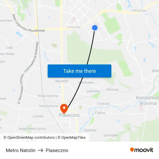 Metro Natolin to Piaseczno map