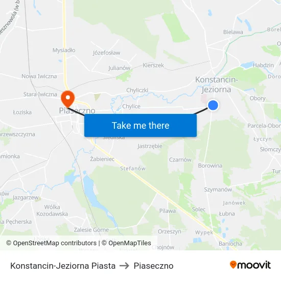 Konstancin-Jeziorna Piasta to Piaseczno map