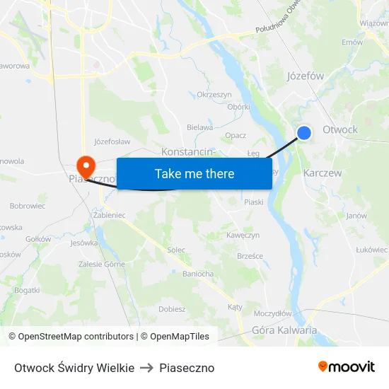Otwock Świdry Wielkie to Piaseczno map