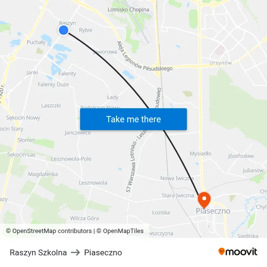 Raszyn Szkolna to Piaseczno map