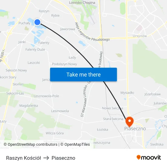Raszyn Kościół to Piaseczno map