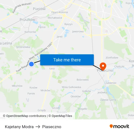 Kajetany Modra to Piaseczno map
