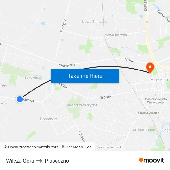 Wilcza Góra to Piaseczno map