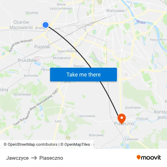 Jawczyce to Piaseczno map