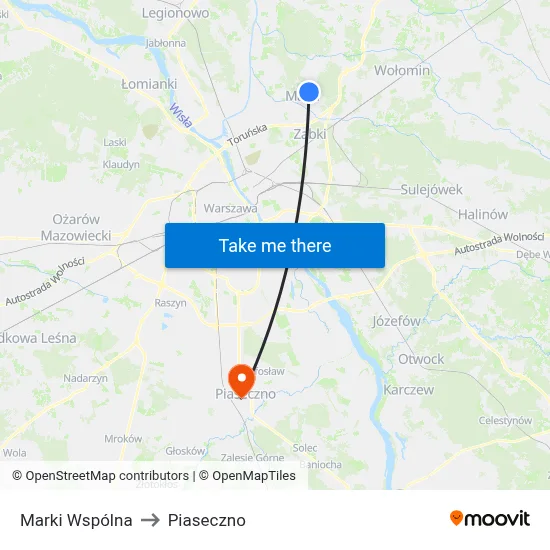 Marki Wspólna to Piaseczno map