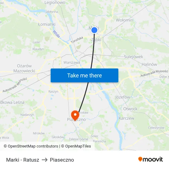 Marki - Ratusz to Piaseczno map