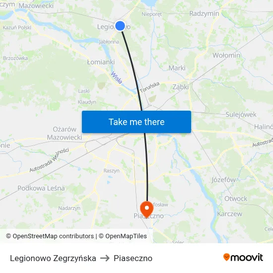 Legionowo Zegrzyńska to Piaseczno map