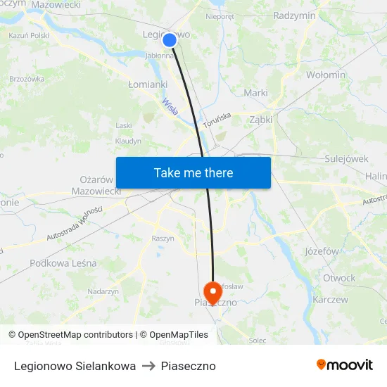 Legionowo Sielankowa to Piaseczno map