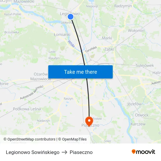 Legionowo Sowińskiego to Piaseczno map