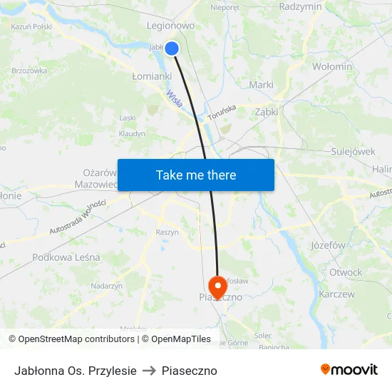 Jabłonna Os. Przylesie to Piaseczno map