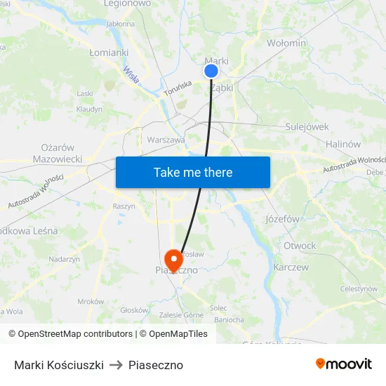 Marki Kościuszki to Piaseczno map