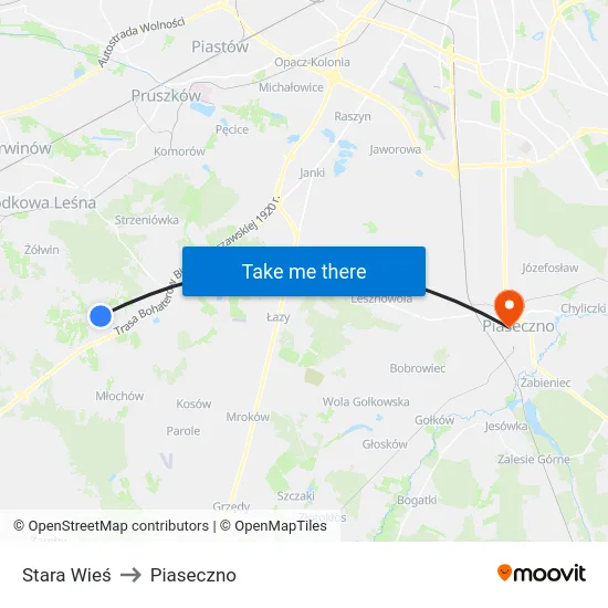 Stara Wieś to Piaseczno map