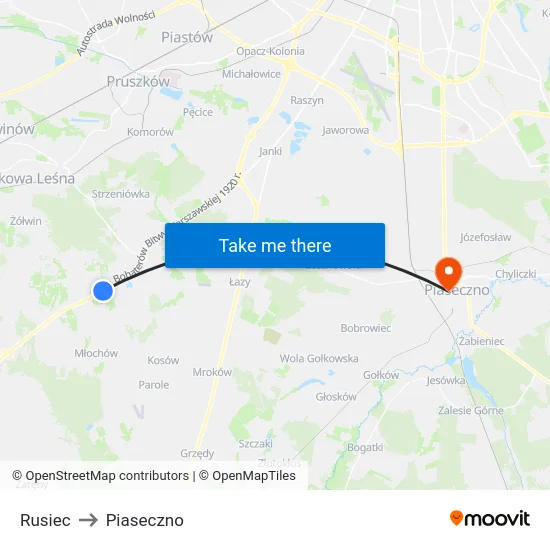 Rusiec to Piaseczno map
