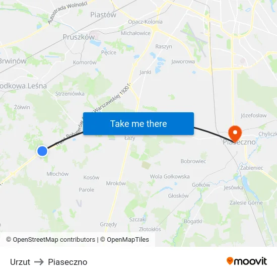 Urzut to Piaseczno map