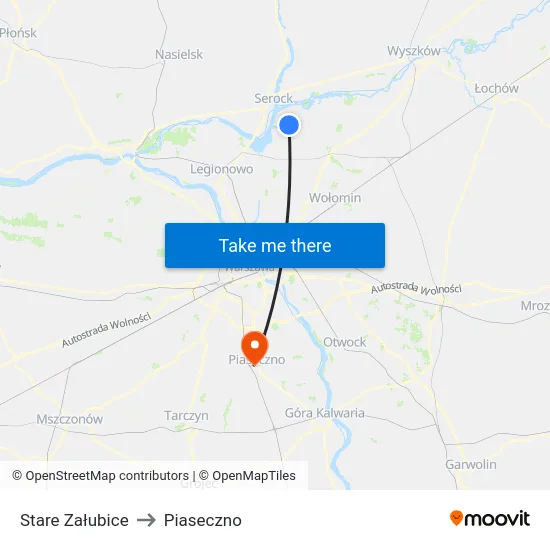 Stare Załubice to Piaseczno map