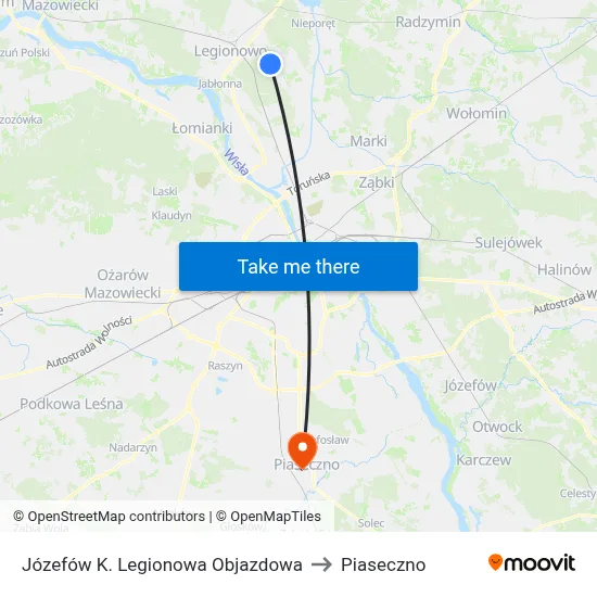 Józefów K. Legionowa Objazdowa to Piaseczno map