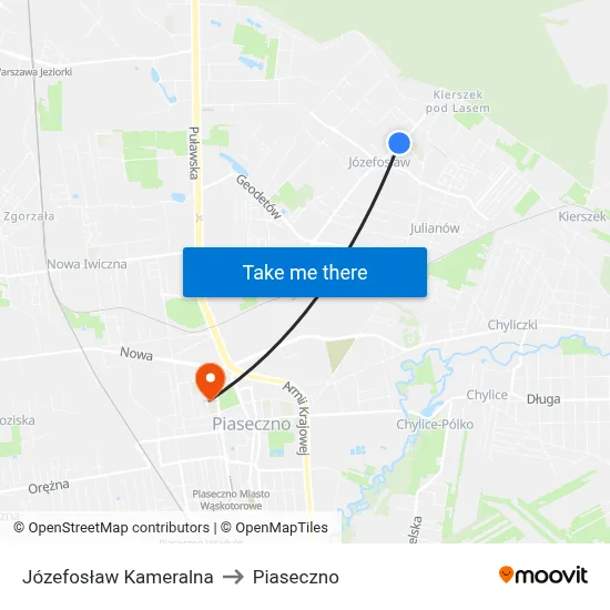 Józefosław Kameralna to Piaseczno map