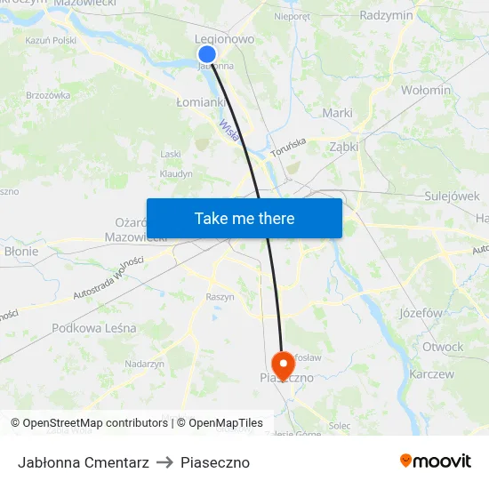 Jabłonna Cmentarz to Piaseczno map